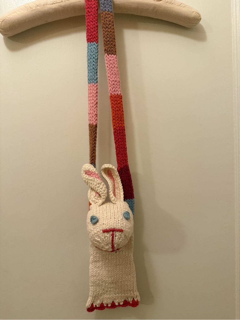 Blabla-Knit Cream Bunny Crossbody Bag with Multicolor Strap